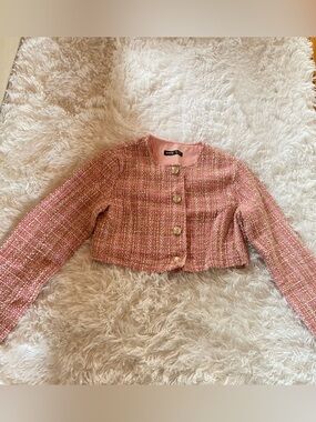 Cropped Pink Tweed Jacket, EUC, Size XS
